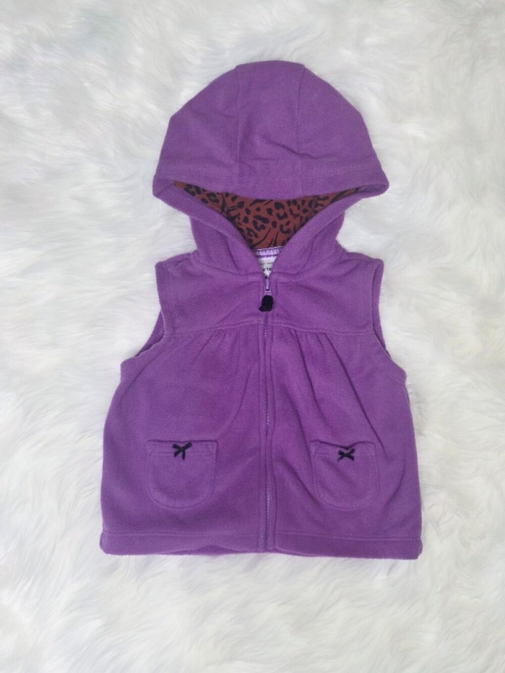 Carter’s Baby Girl Purple Fleece Hooded Vest 6M Leopard Lined